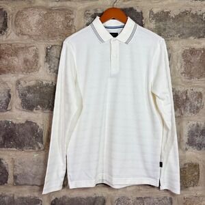 Ted Baker London Men's Cream Popcorn Stripe Long Sleeve Polo Shirt Small NWT